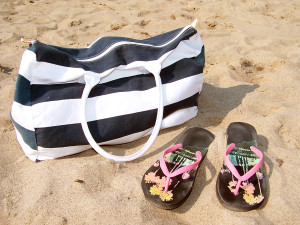 At the Beach, Beach Bag, Sand, Sandals