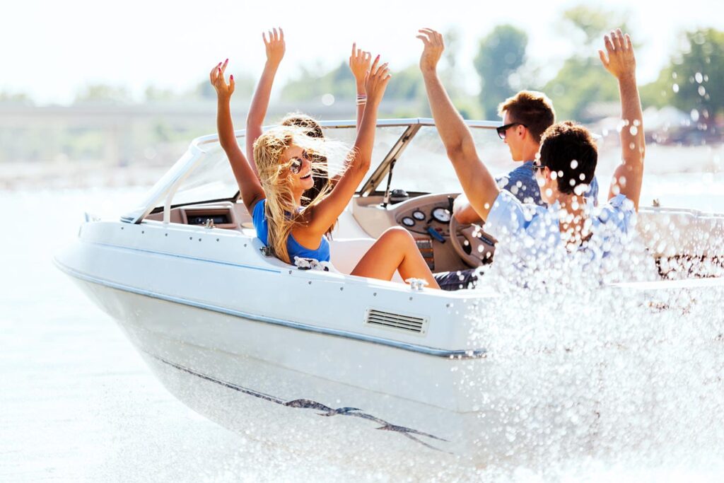 A group of people on a boat having fun