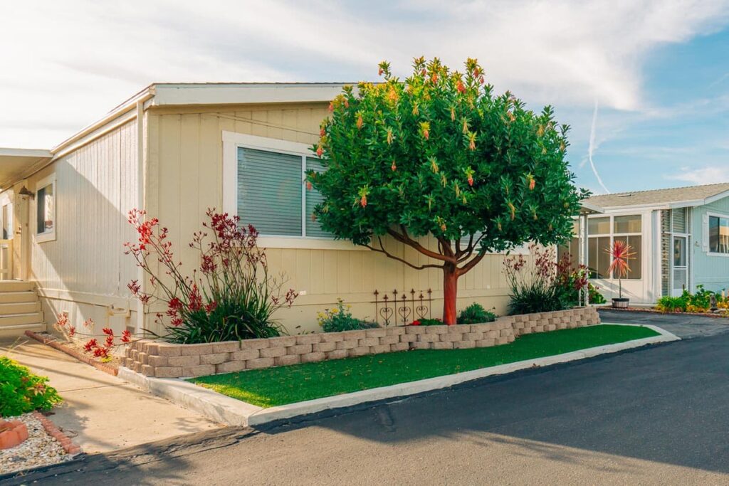 The front of a mobile home